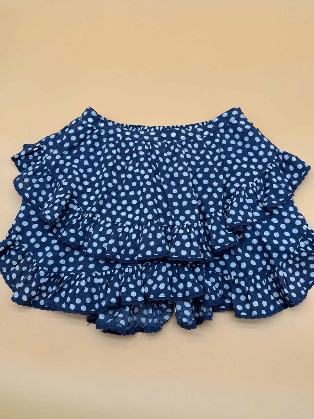 Aerie Blue Polka Dot Ruffle Mini Skort Size M Coquette Tiered Coastal Preppy